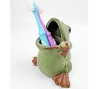 FlidRunest Porte-Brosse à Dents en céramique Vert Grenouille pour Salle de Bain - Facile à Nettoyer pour Les Enfants, Les Hommes