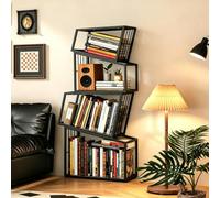 Fliegengitter Bibliothèque en Cube, Étagère Haute en Escalier en Acier Carbone sur 3-5 Niveaux, Étagère Rangement Ouvert, Géométrique, Convient pour Salon, Chambre, Coucher, Bureau-Black||50X28X119cm