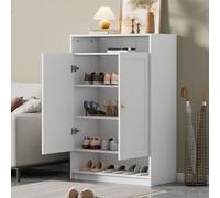 Flieks Armoire à chaussures moderne avec 2 portes, commode à chaussures avec compartiment ouvert, blanc