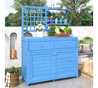 Flieks Armoire à outils Armoire de jardin avec étagère et tiroirs, abri de jardin avec portes, armoire de jardin balcon, bleu
