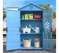 Flieks Armoire à outils avec 2 portes et 3 étagères, Armoire à outils de jardin Armoire de terrasse Résistante aux intempéries, Armoire Outdoor Petite, Bleue