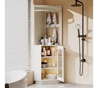 Flieks Armoire de salle de bain, compartiment ouvert avec crochets, porte de meuble de salle de bain avec verre, armoire d'angle avec compartiment de rangement, armoire ménagère multi-usages avec ramp