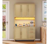Flieks armoire haute, buffets avec portes en rotin, armoire bar avec prises de courant, sideboard style rustique, 183cm de haut, couleur bois