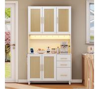 Flieks armoire haute, buffets avec portes en rotin, armoire bar avec prises électriques, sideboard style rustique, hauteur 183cm, blanc