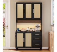 Flieks armoire haute, buffets avec portes en rotin, armoire bar avec prises électriques, sideboard style rustique, hauteur 183cm, noir