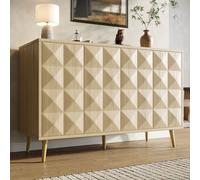 Flieks Armoire Sideboard, buffet salle à manger avec 4 portes gaufrées, armoire de rangement pour salon cuisine couloir, couleur bois