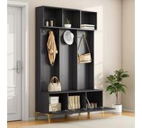 Flieks Armoire vestiaire avec banc, ensemble vestiaire avec banc de rangement, meuble d'entrée avec crochets et pieds dorés, noir