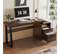Flieks Bureau avec tiroirs, 135x54 cm, Bureau élégant de style classique, Grand plateau, Pragmatisme, brun foncé