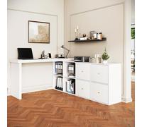 Flieks bureau en L bureau d'angle, table de travail 120x48x78 cm, table de bureau avec armoire, coiffeuse avec plateau en bois épais, blanc