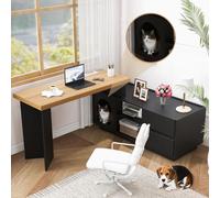 Flieks bureau pliable bureau d'angle avec armoire d'appoint, sideboard commode avec grotte pour animaux, meuble pour animaux table avec armoire, 120x50x72cm, noir