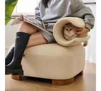 Flieks Canapé individuel Fauteuil Lounge avec niche pour chat, pouf Fauteuil TV avec dossier, Fauteuil Salon Chaise rembourrée avec lit pour chat, Beige