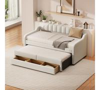 Flieks Canapé-lit avec lit gigogne et tiroir, Canapé-lit Lit de jour Daybed avec sommier à lattes, Lit d'invité Lit rembourré Lit simple 90x200cm/90x190cm, lin