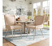 Flieks Chaise de salle à manger Chaises set de 4, Chaise de cuisine Chaise avec pieds en fer argenté, chaises rembourrées Chaise de bureau ergonomique, beige