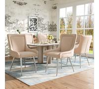 Flieks Chaise de salle à manger Chaises set de 6, Chaise de cuisine Chaise avec pieds en fer argenté, chaises rembourrées Chaise de bureau ergonomique, beige