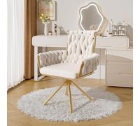 Flieks Chaise de salle à manger pivotante à 360°, chaise rembourrée avec revêtement en velours, chaise de cuisine de salon avec pieds en acier, chaise pivotante avec accoudoirs, beige