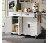 Flieks Chariot de cuisine îlot avec plan de travail extensible, Chariot de service Armoire de cuisine avec 2 portes & 2 tiroirs, Chariot de cuisine Armoire de cuisine