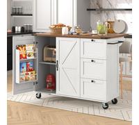 Flieks Chariot de service cuisine îlot Chariot de cuisine avec 3 tiroirs, Armoire de cuisine mobile Chariot de service avec plateau rabattable & 2 portes, Chariot de cuisine îlot