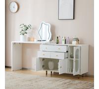 Flieks Coiffeuse avec miroir LED et table d'appoint pivotante, coiffeuse Coiffeuse avec tiroirs, coiffeuse blanche
