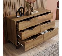 Flieks Commode avec 6 tiroirs, buffet de salon avec pieds métalliques, commode chambre couloir salon, 120 x 40 x 76cm