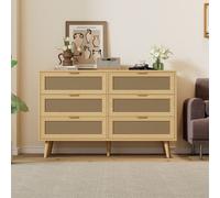 Flieks Commode avec 6 tiroirs, meubles de salon en rotin massif, 120x40x76.5 cm, naturel