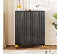Flieks Commode élégante avec 2 tiroirs, sideboard avec 2 portes, armoire à chaussures avec panneaux structurés, armoire commode de chambre à coucher, 83x35x101cm, noir