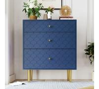 Flieks Commode Sideboard avec 3 tiroirs motif écailles de poisson 75*40*89cm bleu marine