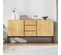 Flieks Commodes Armoires de salon Sideboard avec 2 portes, buffet Highboard Tables d'appoint avec étagère réglable, commodes sans poignée, naturel