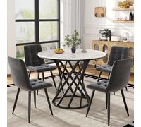 Flieks Ensemble de 5 pièces, table de salle à manger avec 4 chaises, table ronde 80x80x76 cm, chaises de salle à manger en velours, noir + gris