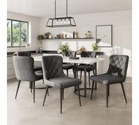 Flieks Ensemble de 7 pièces, table de salle à manger avec 6 chaises de salle à manger, ensemble de salle à manger pour 6 personnes, chaise de cuisine avec chaise Set, Noir Gris
