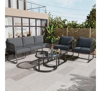 Flieks Ensemble de meubles de jardin 5 personnes, Canapé de jardin avec chaise de jardin et table de jardin, Gartenlounge Set 5-pièces, Meubles de balcon Set de meubles de terrasse en corde, Gris
