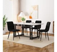 Flieks Ensemble de salle à manger 5 pièces, Ensemble de salon avec 4 chaises rembourrées, Table de salle à manger avec chaises, Table de cuisine rectangulaire, Chaise de cuisine avec revêtement en vel