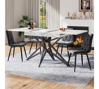 Flieks Ensemble de salle à manger 5 pièces, table de cuisine Table de salle à manger extensible avec 4 chaises, chaises de salle à manger avec revêtement en velours, blanc