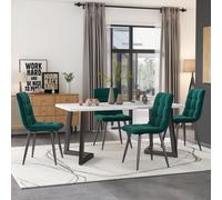 Flieks Ensemble de salle à manger 5 pièces, Table de salle à manger avec 4 chaises, Chaises rembourrées Set de 4 velours, Table de salle à manger rectangulaire, 117cm, Vert