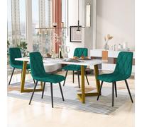 Flieks Ensemble de salle à manger 5 pièces, Table de salle à manger avec 4 chaises, Ensemble de table de cuisine Chaises rembourrées recouvertes de velours, Table de salle à manger rectangulaire avec