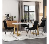 Flieks Ensemble de salle à manger 5 pièces, Table de salle à manger avec 4 chaises, Ensemble de table de cuisine Chaises rembourrées recouvertes de velours, Table de salle à manger rectangulaire avec