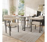 Flieks Ensemble de salle à manger 5 pièces, Table de salle à manger avec 4 chaises, Table de salle à manger rectangulaire en aspect marbre, Chaises rembourrées Beige