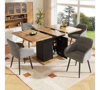 Flieks Ensemble de salle à manger 5 pièces, table de salle à manger extensible avec espace de rangement, table de cuisine rectangulaire, chaises rembourrées en velours, table de salle à manger noire e