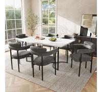 Flieks Ensemble de salle à manger 7 pièces, Table de salle à manger avec 6 chaises, Table de salle à manger rectangulaire en aspect marbre, Chaises rembourrées Gris