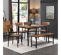 Flieks Ensemble de salle à manger Cuisine Table Chaise Set, Ensemble de salle à manger Table de cuisine avec 4 chaises et banc, Set de table de cuisine de style industriel pour salle à manger salon, b
