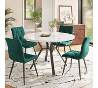 Flieks Ensemble de salle à manger moderne, table de salle à manger avec 4 chaises, table de cuisine avec des pieds noirs, ensemble de table pour la salle à manger, Garden, blanc + vert