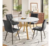 Flieks Ensemble de salle à manger moderne, table de salle à manger avec 4 chaises, table de cuisine avec pieds dorés, ensemble de table pour salle à manger, Garden, blanc + gris
