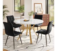 Flieks Ensemble de salle à manger moderne, table de salle à manger avec 4 chaises, table de cuisine avec pieds dorés, ensemble de table pour salle à manger, Garden, blanc + noir
