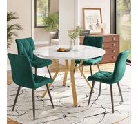 Flieks Ensemble de salle à manger moderne, table de salle à manger avec 4 chaises, table de cuisine avec pieds dorés, ensemble de table pour salle à manger, Garden, blanc + vert