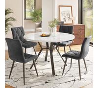 Flieks Ensemble de salle à manger moderne, table de salle à manger avec 4 chaises, table de cuisine avec des pieds noirs, ensemble de table pour la salle à manger, Garden, blanc + gris