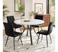 Flieks Ensemble de salle à manger moderne, table de salle à manger avec 4 chaises, table de cuisine avec des pieds noirs, ensemble de table pour la salle à manger, Garden, blanc + noir