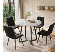 Flieks Ensemble de salle à manger Table avec 4 chaises, Ensemble de 5 pièces, Table de cuisine ronde avec chaises rembourrées Chaises de salle à manger Housse en velours, Noir