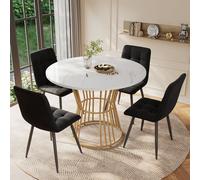 Flieks Ensemble de salle à manger, table avec 4 chaises, table ronde 100x75 cm, table pour salle à manger salon, chaises rembourrées avec assise en velours, noir