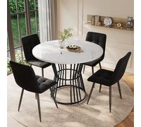 Flieks Ensemble de salle à manger, table avec 4 chaises, table ronde 100x75 cm, table pour salle à manger salon, chaises rembourrées avec assise en velours, noir
