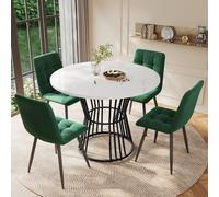 Flieks Ensemble de salle à manger, table avec 4 chaises, table ronde 100x75 cm, table pour salle à manger salon, chaises rembourrées avec assise en velours, vert