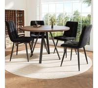 Flieks Ensemble de salle à manger, table avec 4 chaises, table ronde 80x75 cm, table pour salle à manger salon, chaises rembourrées avec assise en velours, noyer + noir